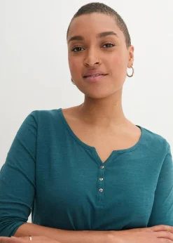 bonprix Shirts & Tops|Nachhaltigere Materialien^Shirt mit Knopfleiste aus reiner Bio-Baumwolle blaupetrol