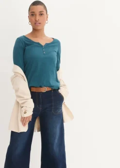 bonprix Shirts & Tops|Nachhaltigere Materialien^Shirt mit Knopfleiste aus reiner Bio-Baumwolle blaupetrol