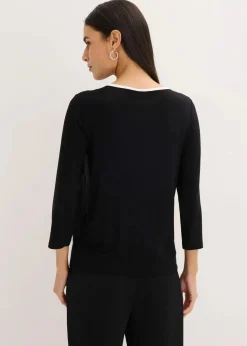 bonprix Shirts & Tops^Shirt mit Kontrastblende schwarz/wollweiß