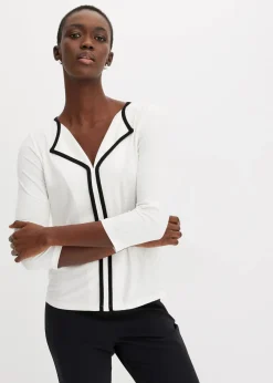 bonprix Shirts & Tops^Shirt mit Kontrastblende wollweiß/schwarz