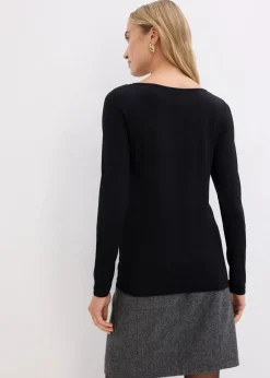 bonprix Nachhaltigere Materialien|Shirts & Tops^Shirt mit Mesheinsatz und Glitzersteinchen schwarz