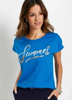 bonprix Shirts & Tops^Shirt mit Pailletten meeresblau/silber bedruckt