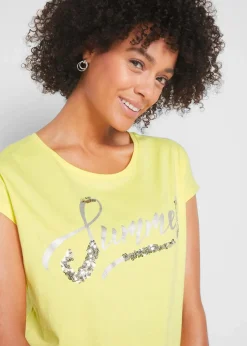 bonprix Shirts & Tops^Shirt mit Pailletten limone/silber bedruckt