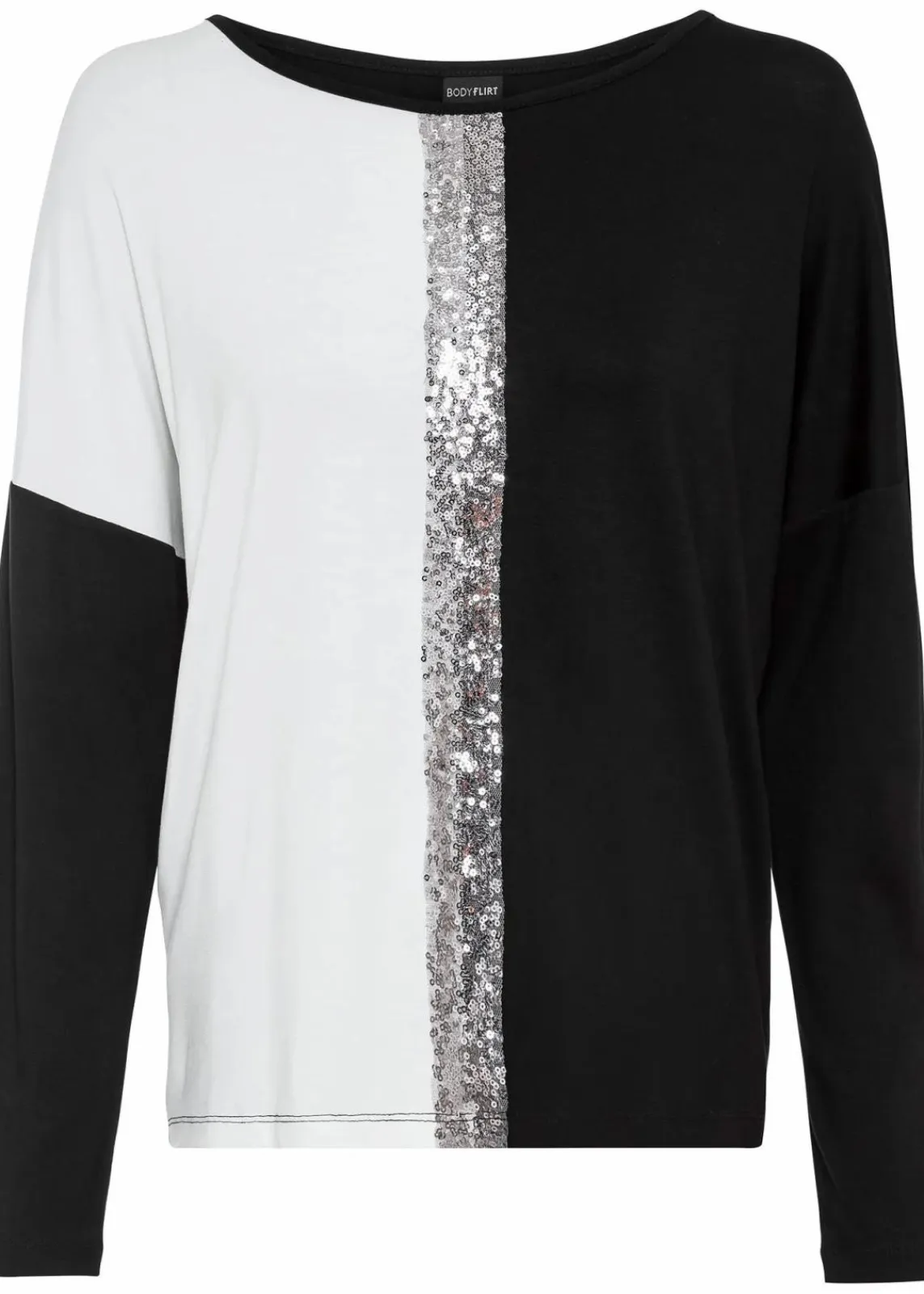 bonprix Shirts & Tops|Nachhaltigere Materialien^Shirt mit Pailletten schwarz/wollweiß