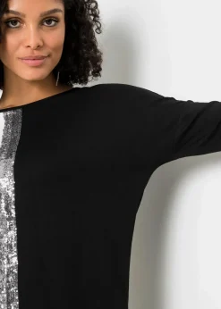 bonprix Shirts & Tops|Nachhaltigere Materialien^Shirt mit Pailletten schwarz/wollweiß