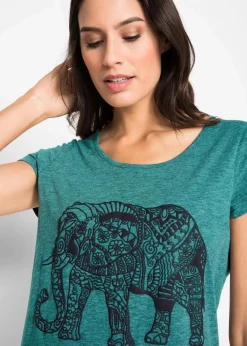 bonprix Shirts & Tops|Nachhaltigere Materialien^Shirt mit platziertem Print aus Bio-Baumwolle, kurzarm kobalttürkis/schwarz