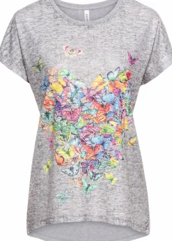 bonprix Shirts & Tops^Shirt mit Schmetterlingsdruck hellgrau meliert bedruckt