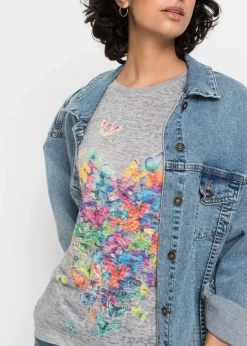 bonprix Shirts & Tops^Shirt mit Schmetterlingsdruck hellgrau meliert bedruckt