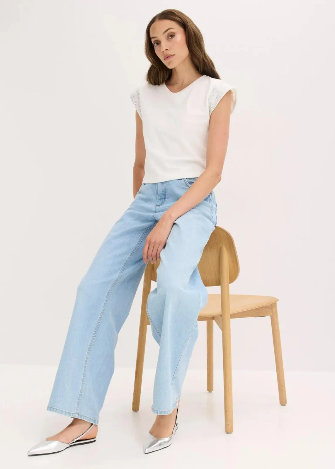 bonprix Nachhaltigere Materialien|Shirts & Tops^Shirt mit Schulterpolstern wollweiß