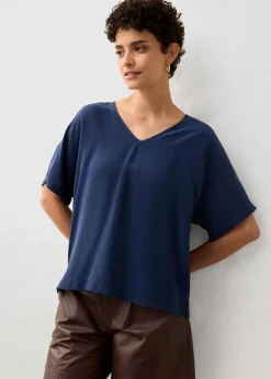 bonprix Premium|Shirts & Tops^Shirt mit Seidenanteil und Webeinsatz dunkelblau