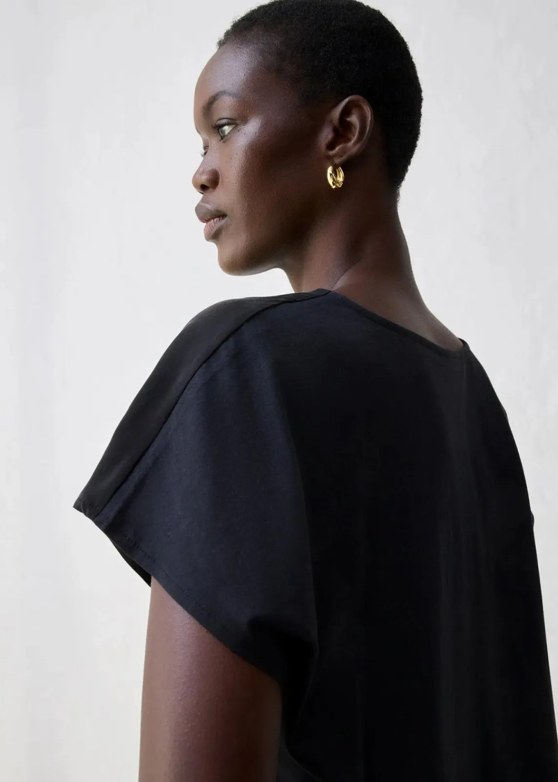 bonprix Shirts & Tops|Premium^Shirt mit Seidenanteil und Webeinsatz schwarz