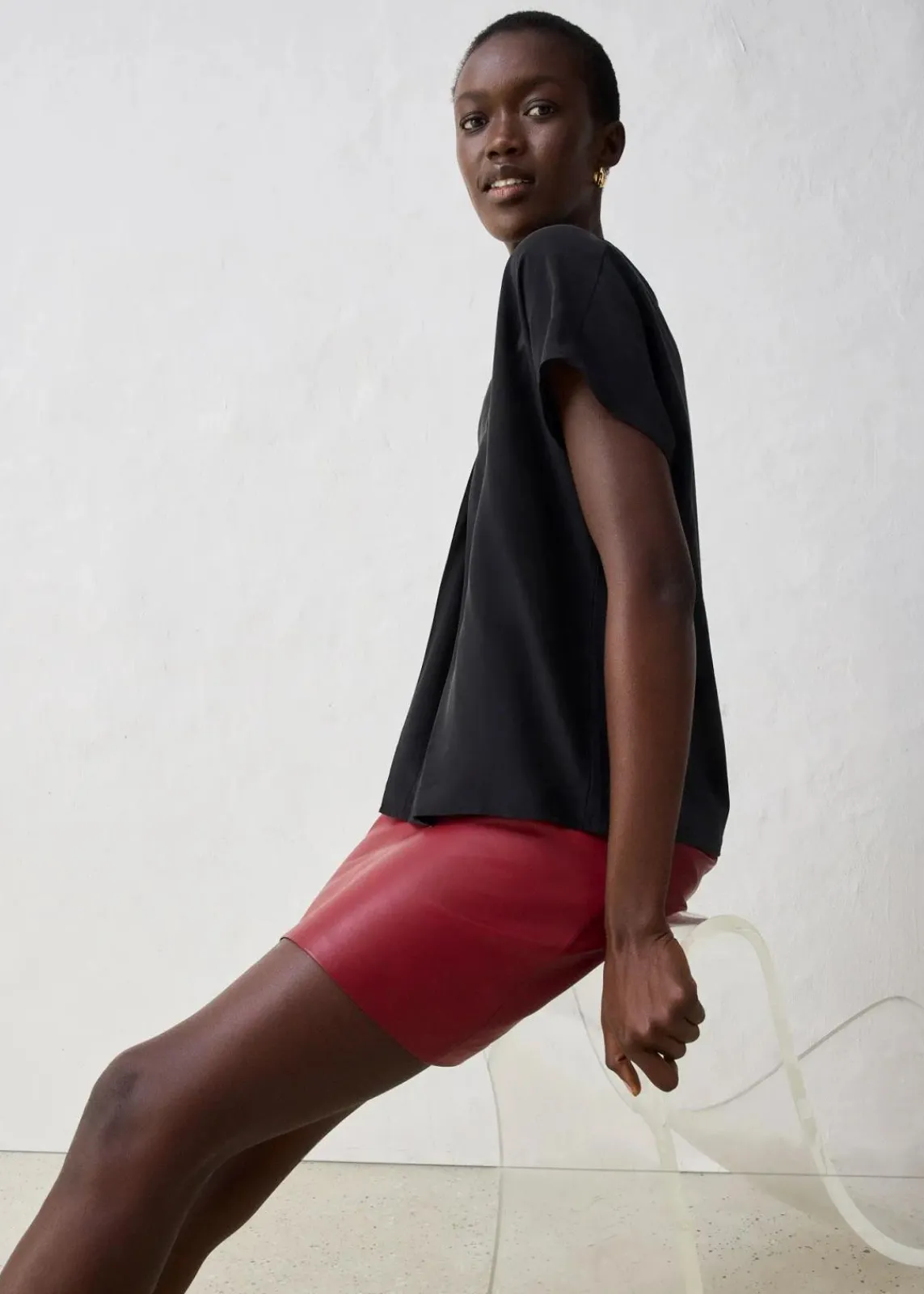 bonprix Shirts & Tops|Premium^Shirt mit Seidenanteil und Webeinsatz schwarz