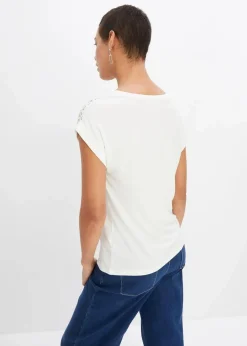bonprix Shirts & Tops|Nachhaltigere Materialien^Shirt mit Spitze wollweiß