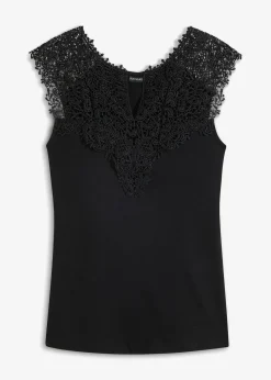 bonprix Nachhaltigere Materialien|Shirts & Tops^Shirt mit Spitze schwarz