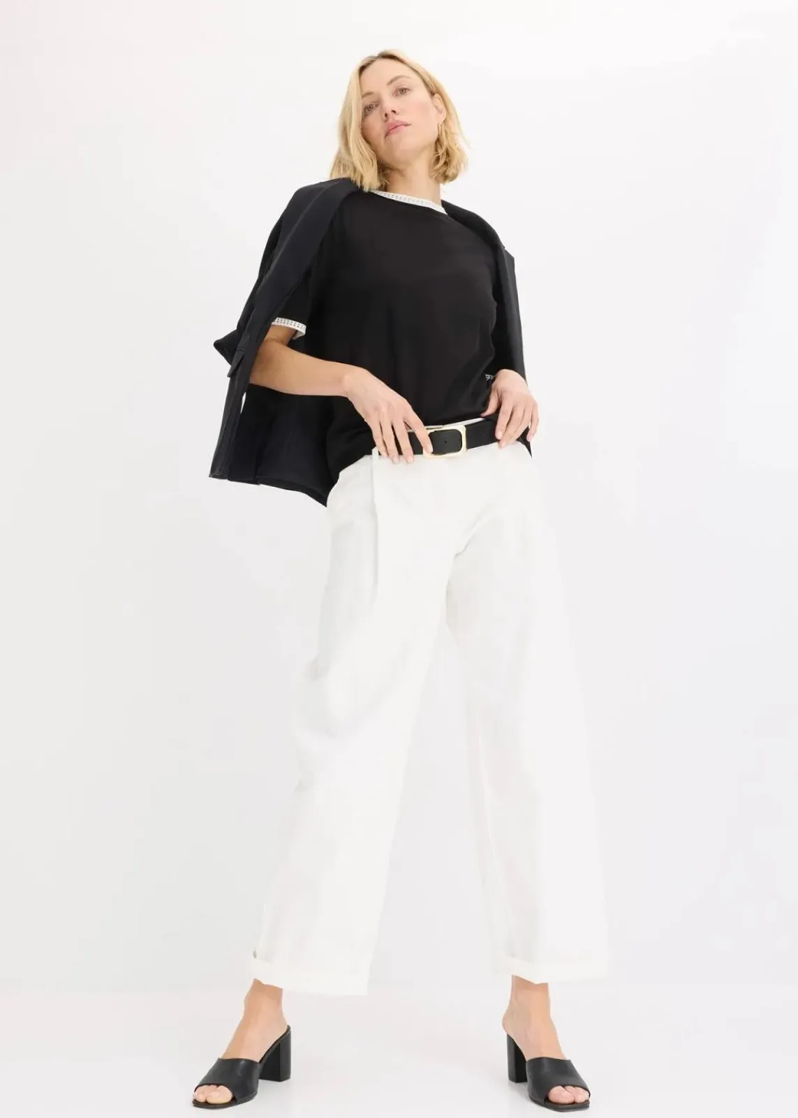 bonprix Shirts & Tops^Shirt mit Spitzenborte schwarz/wollweiß