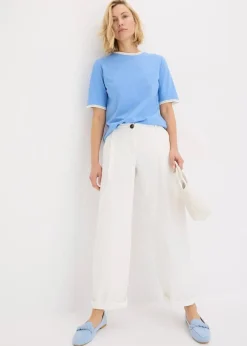 bonprix Shirts & Tops^Shirt mit Spitzenborte mittelblau/wollweiß