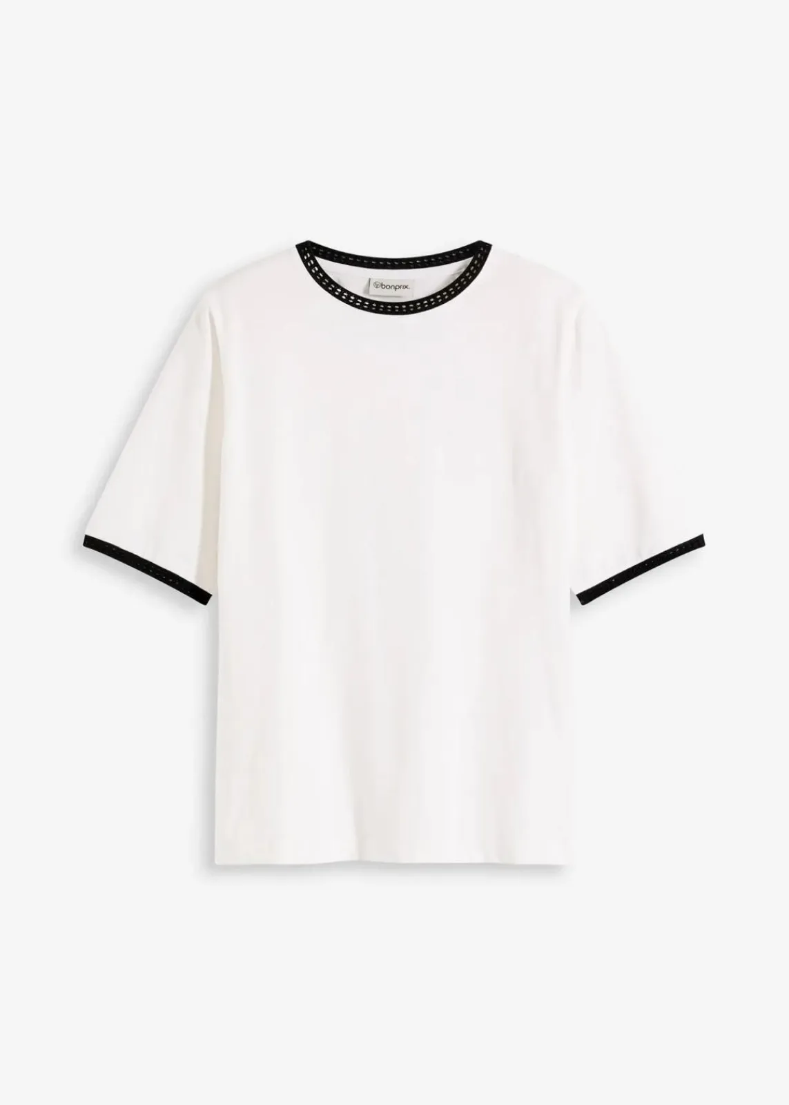 bonprix Shirts & Tops^Shirt mit Spitzenborte wollweiß/schwarz