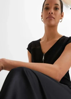 bonprix Nachhaltigere Materialien|Shirts & Tops^Shirt mit Spitzeneinsatz schwarz