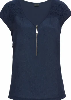bonprix Shirts & Tops|Nachhaltigere Materialien^Shirt mit Spitzeneinsatz dunkelblau