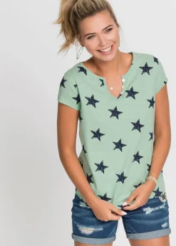 bonprix Shirts & Tops|Nachhaltigere Materialien^Shirt mit Sternen grün/dunkelblau bedruckt