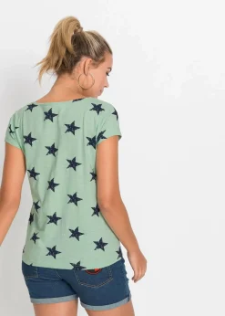 bonprix Shirts & Tops|Nachhaltigere Materialien^Shirt mit Sternen grün/dunkelblau bedruckt