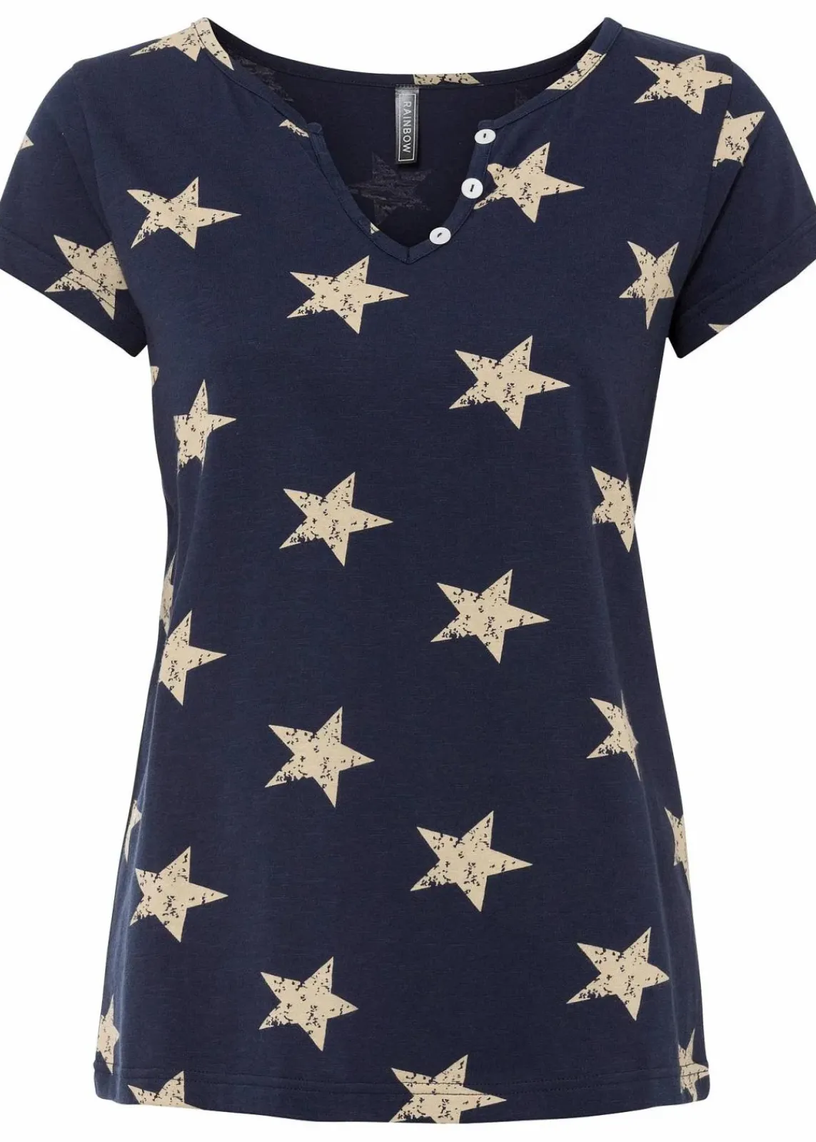 bonprix Nachhaltigere Materialien|Shirts & Tops^Shirt mit Sternen dunkelblau/beige bedruckt