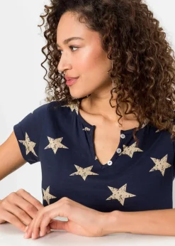 bonprix Nachhaltigere Materialien|Shirts & Tops^Shirt mit Sternen dunkelblau/beige bedruckt