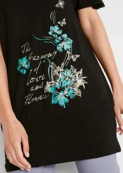 bonprix Shirts & Tops|Nachhaltigere Materialien^Shirt mit U-Boot Ausschnitt, Halbarm schwarz floral