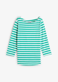 bonprix Shirts & Tops|Basics^Shirt mit U-Boot-Ausschnitt jadegrün / weiß gestreift