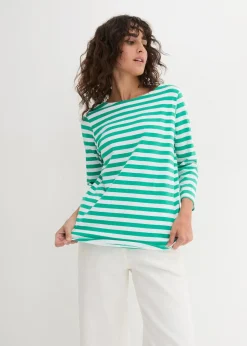 bonprix Shirts & Tops|Basics^Shirt mit U-Boot-Ausschnitt jadegrün / weiß gestreift