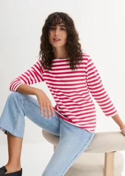 bonprix Bekleidung·Röcke|Basics^Shirt mit U-Boot-Ausschnitt rot/weiß gestreift