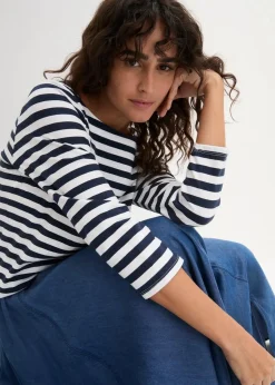 bonprix Shirts & Tops|Basics^Shirt mit U-Boot-Ausschnitt weiß/dunkelblau gestreift