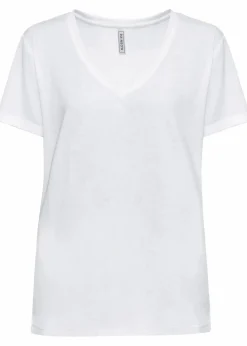 bonprix Bekleidung·Röcke|Nachhaltigere Materialien^Shirt mit V-Ausschnitt weiß
