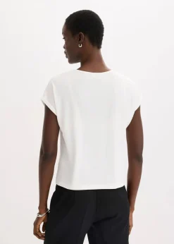 bonprix Shirts & Tops^Shirt mit Viskose und Glitzersteinen wollweiß/indigo bedruckt