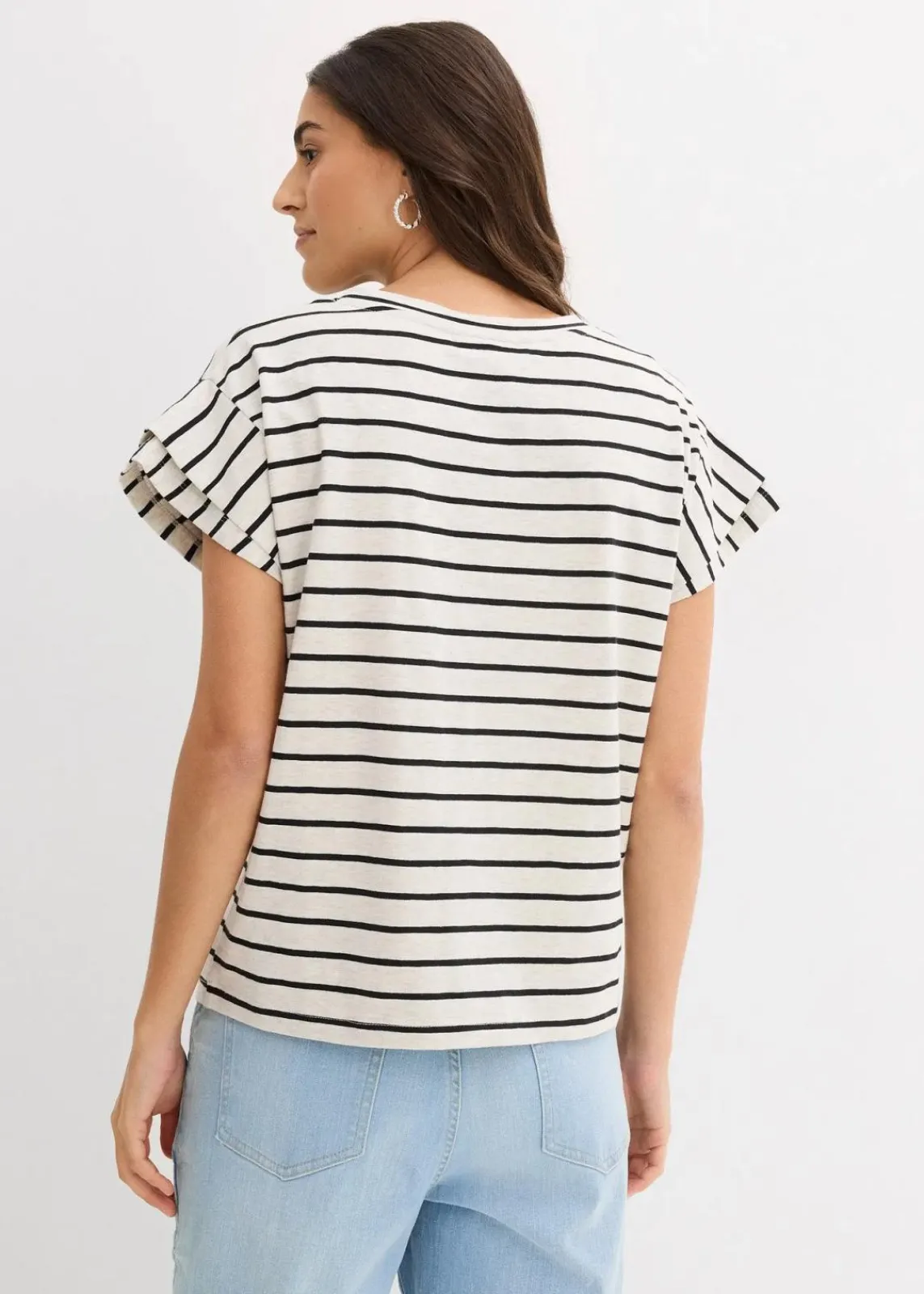 bonprix Shirts & Tops^Shirt mit Volantärmeln natur/schwarz gestreift