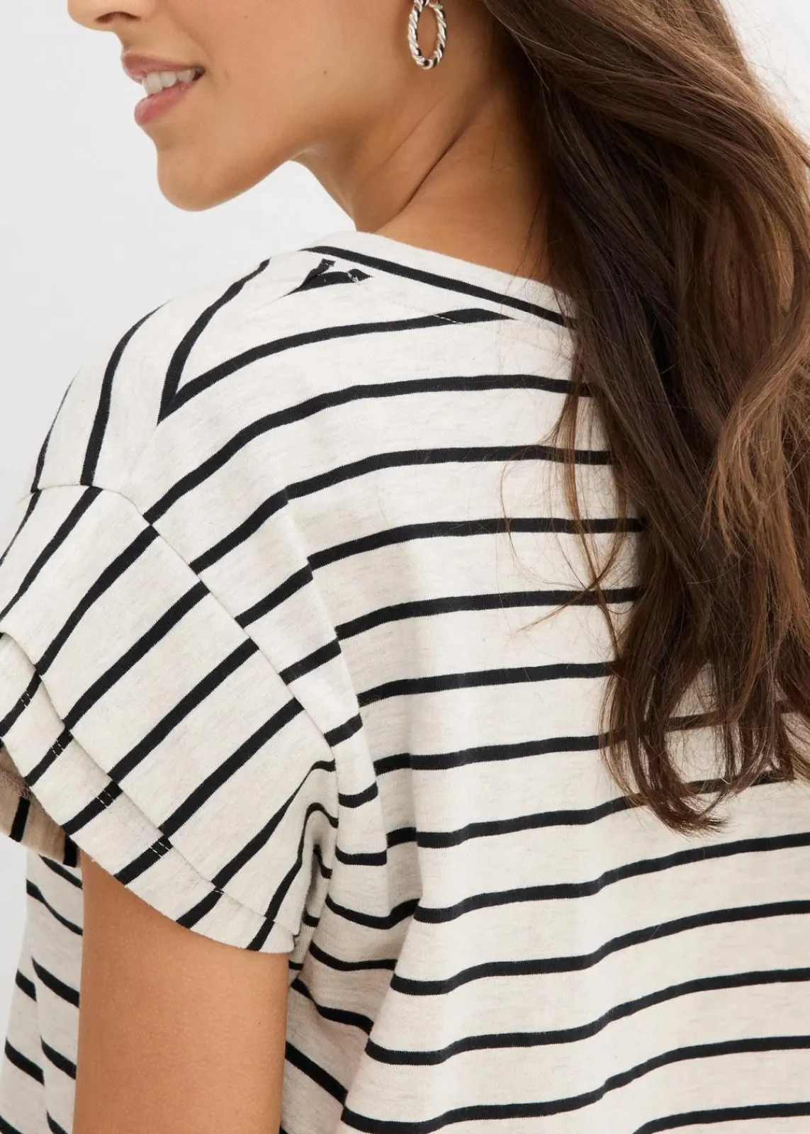 bonprix Shirts & Tops^Shirt mit Volantärmeln natur/schwarz gestreift