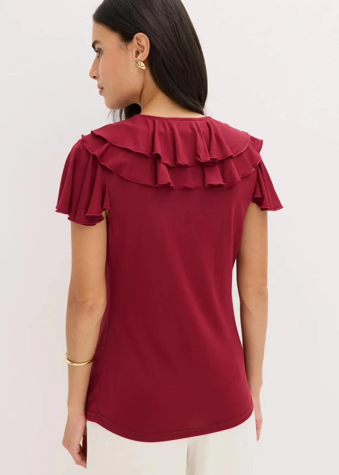 bonprix Shirts & Tops^Shirt mit Volants aus softem Modal-Mix pflaumenrot