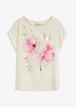 bonprix Shirts & Tops^Shirt mit Webeinsatz wollweiß/pink floral