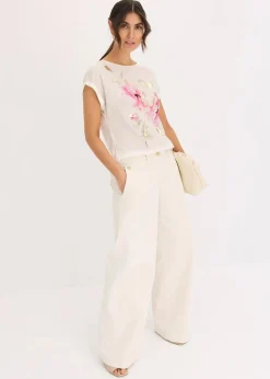 bonprix Shirts & Tops^Shirt mit Webeinsatz wollweiß/pink floral