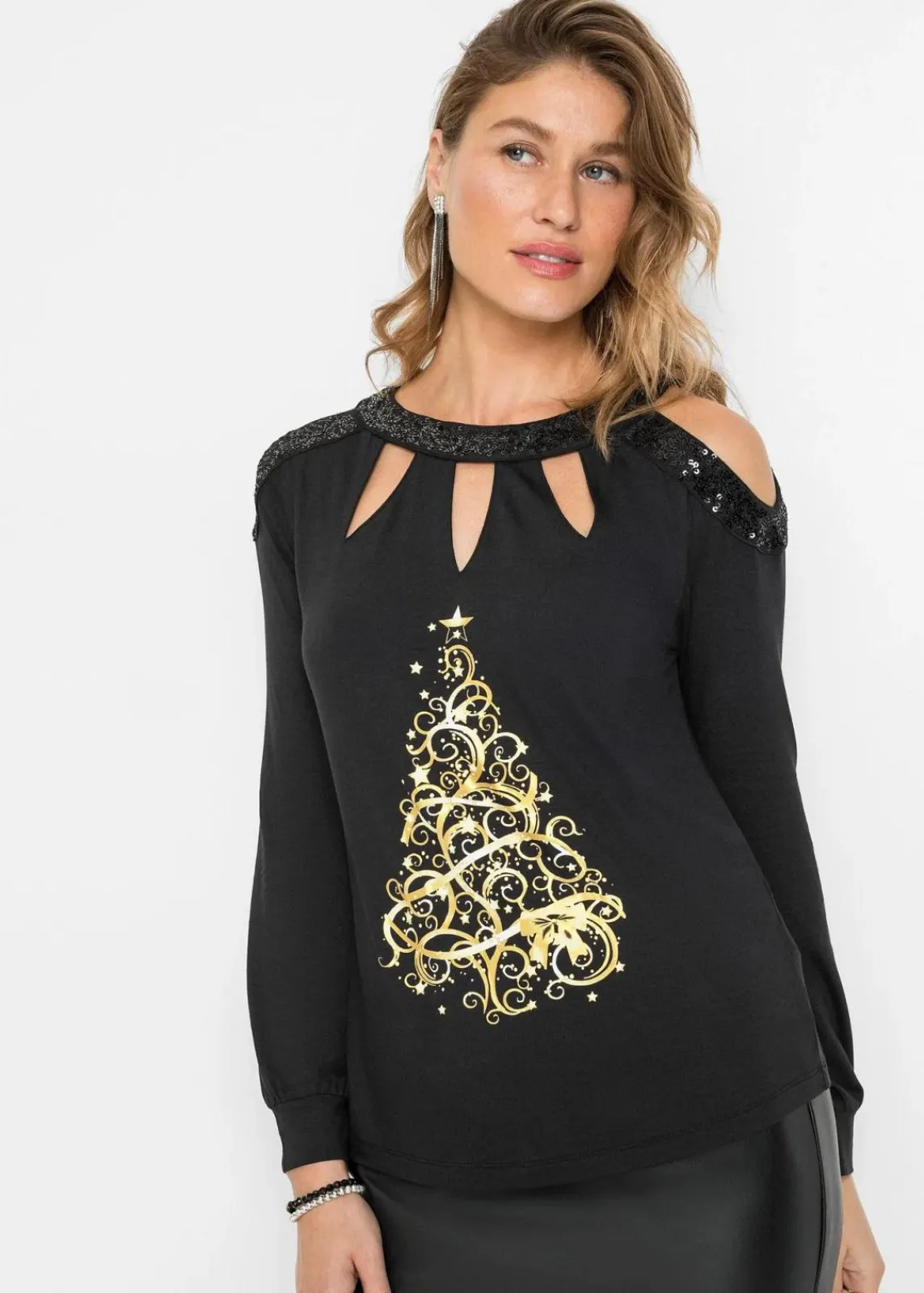BODYFLIRT boutique Shirts & Tops^Shirt mit Weihnachtsmotiv schwarz bedruckt