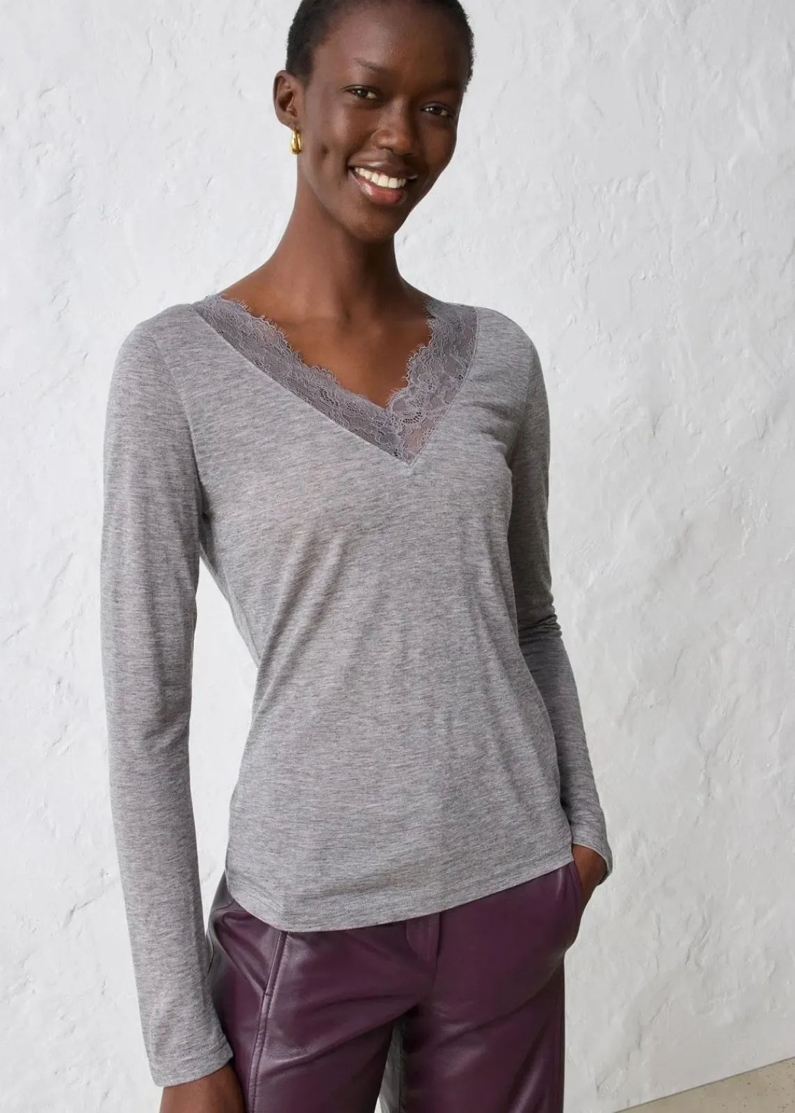bonprix Shirts & Tops|Premium^Shirt mit Wolle grau meliert