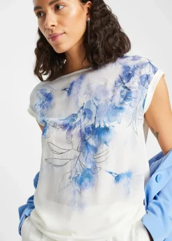 bonprix Shirts & Tops^Shirtbluse wollweiß/blau geblümt