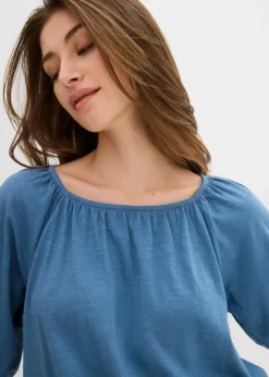bonprix Shirts & Tops|Nachhaltigere Materialien^Shirtbluse aus reiner Bio-Baumwolle wellenblau