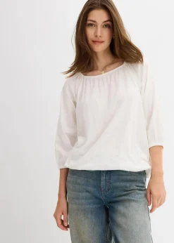 bonprix Shirts & Tops|Nachhaltigere Materialien^Shirtbluse aus reiner Bio-Baumwolle wollweiß