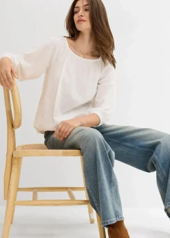 bonprix Shirts & Tops|Nachhaltigere Materialien^Shirtbluse aus reiner Bio-Baumwolle wollweiß