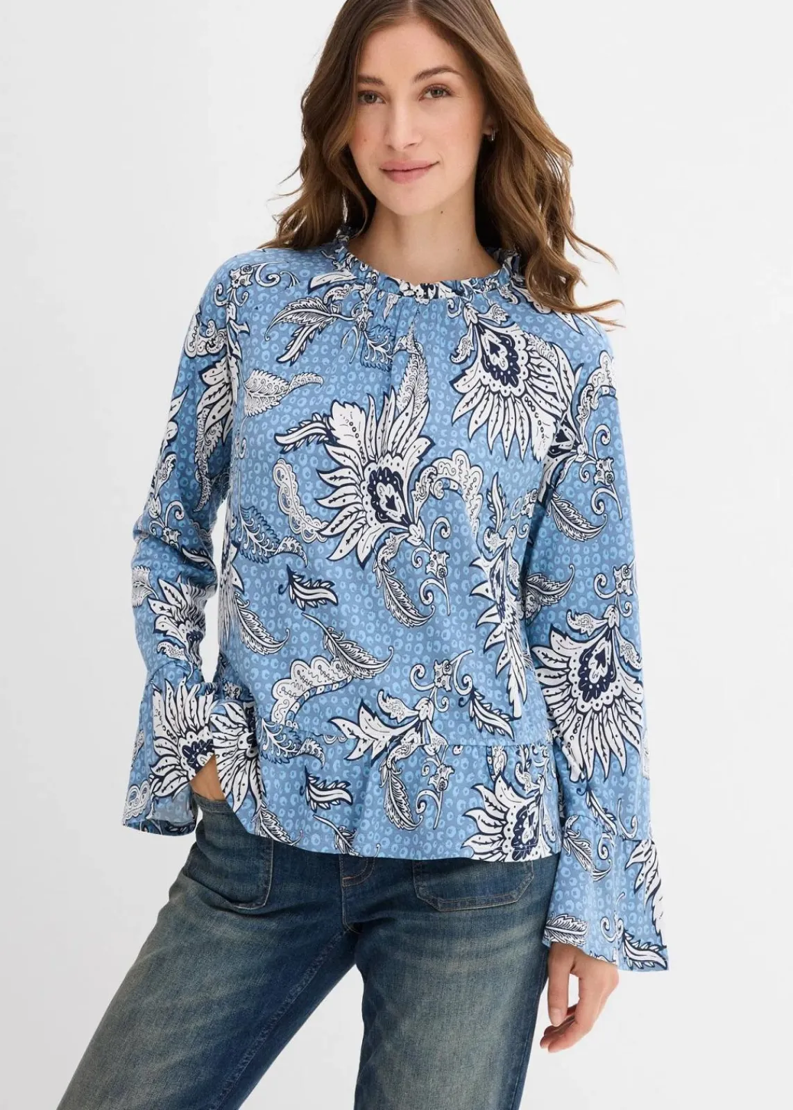 bonprix Shirts & Tops^Shirtbluse aus softem Modal-Mix wellenblau bedruckt