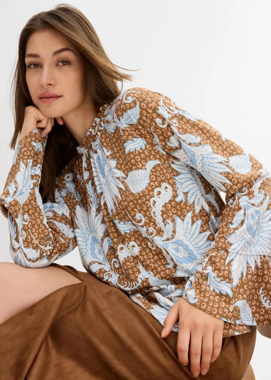 bonprix Shirts & Tops^Shirtbluse aus softem Modal-Mix gewürzbraun bedruckt