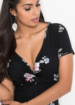 bonprix Bekleidung·Pullover & Strickjacken|Kleider^Shirtkleid schwarz geblümt