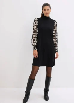 bonprix Bekleidung·Pullover & Strickjacken|Kleider^Shirtkleid schwarz/natur