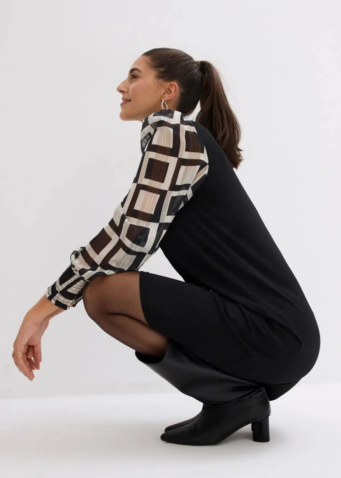 bonprix Bekleidung·Pullover & Strickjacken|Kleider^Shirtkleid schwarz/natur